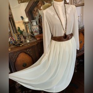 Vintage 80’s-90’s Boho Floral Applique Ivory Chiffon Blouse  & Modern Skirt Set